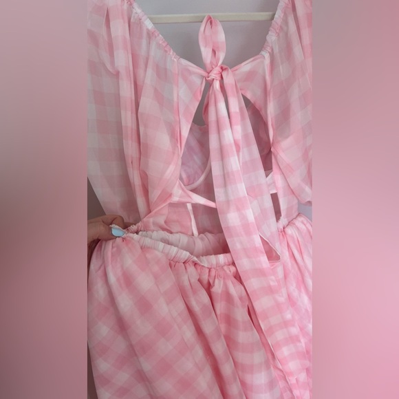 Pink ginham puff sleeve dollhouse mini dress - Picture 5 of 9